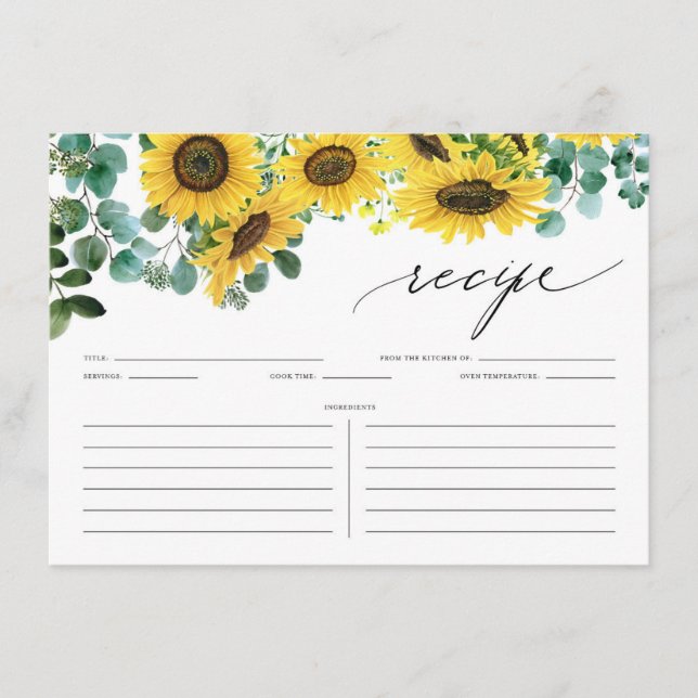 Rustic Sunflowers and Eucalyptus Shower Recipe Enclosure Card (Front)