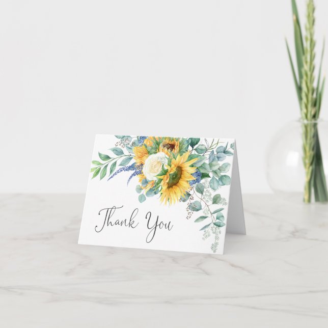 Rustic Sunflowers and Eucalyptus Thank You Card (Front)