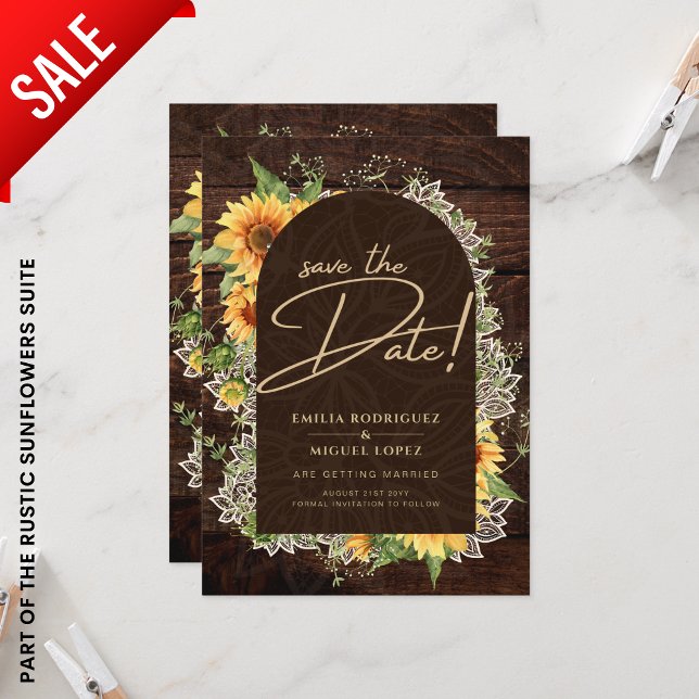 Rustic Sunflowers and Lace Wedding Save the Date Flyer (Creator Uploaded)