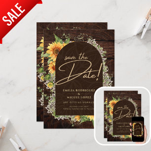 Rustic Sunflowers and Lace Wedding Save the Date Invitation