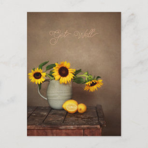 Rustic Sunflowers and Lemons Get Well Postcard