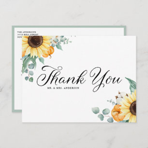 Rustic Sunflowers and Pumpkins Fall Thank You Postcard