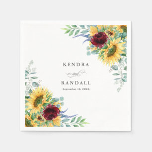 Rustic Sunflowers and Roses Floral Wedding Napkin