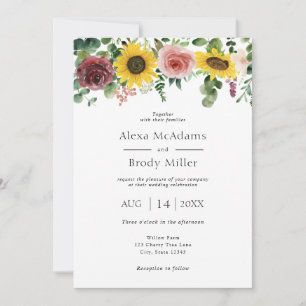 Rustic Sunflowers and Roses Wedding invitation