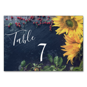 Rustic Sunflowers and Slate Country Wedding Table Number