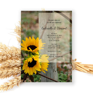 Rustic Sunflowers and Wagon Wheel Country Wedding Invitation