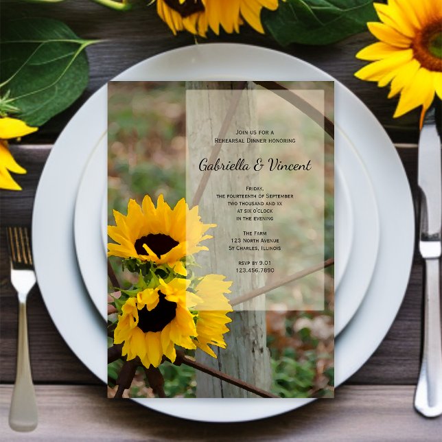 Rustic Sunflowers and Wagon Wheel Rehearsal Dinner Invitation (Creator Uploaded)