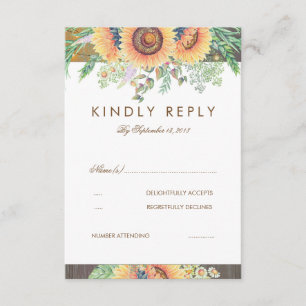 Rustic Sunflowers and Wood Wedding RSVP Card