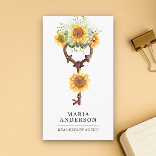 Rustic Sunflowers Antique Key Real Estate Agent Business Card