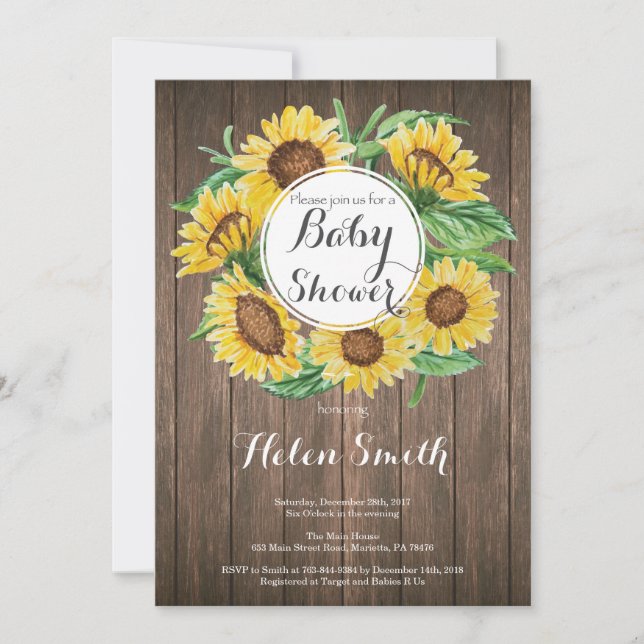 Rustic Sunflowers Baby Shower Invitation (Front)