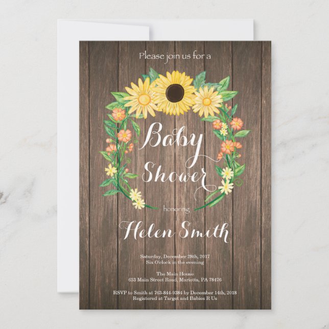 Rustic Sunflowers Baby Shower Invitation (Front)