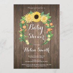 Rustic Sunflowers Baby Shower Invitation