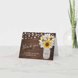 Rustic Sunflowers Baby's Breath Jar Photo Wedding Thank You Card