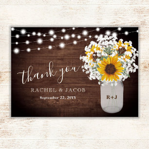 Rustic Sunflowers Baby's Breath Mason Jar Wedding Thank You Card