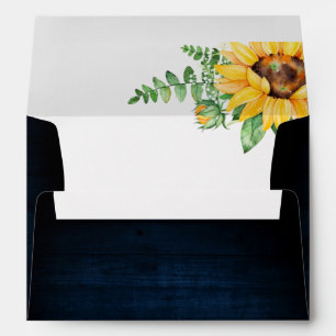 Rustic Sunflowers Baby's Breath Navy Blue Wedding Envelope