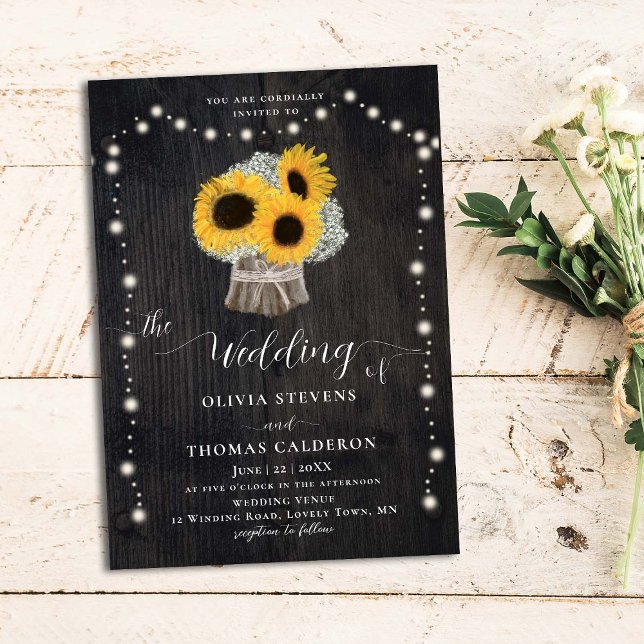 Rustic Sunflowers Baby's Breath Tree Bark Wedding Invitation (Creator Uploaded)
