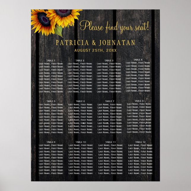 Rustic sunflowers barn wood wedding seating chart (Front)