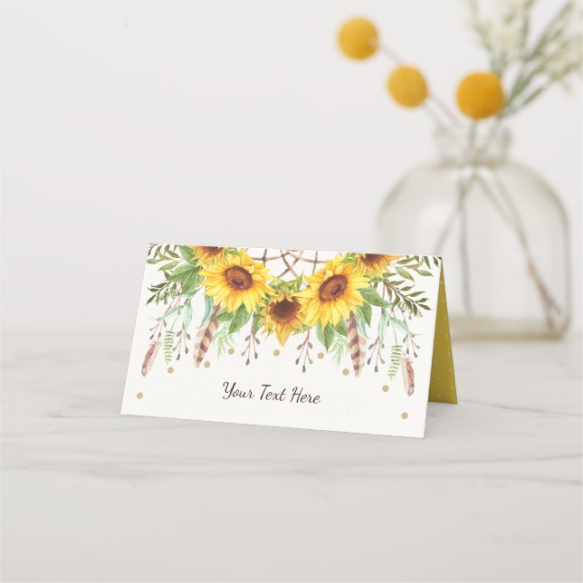 Rustic Sunflowers Boho Dreamcatcher Food Label Place Card (Front)