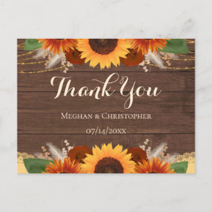 Rustic Sunflowers Boho Roses Wedding Thank You Postcard