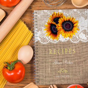Rustic sunflowers bouquet burlap lace recipes notebook