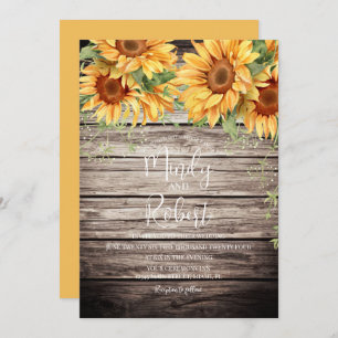 Rustic Sunflowers Bouquet Watercolor Wedding Invitation