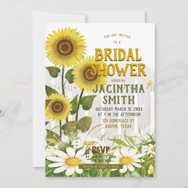 Rustic Sunflowers Bridal Shower Invitation (Front)