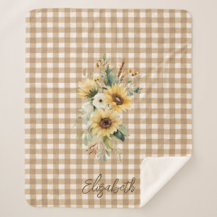 Rustic Sunflowers Brown Gingham Personalized  Sherpa Blanket