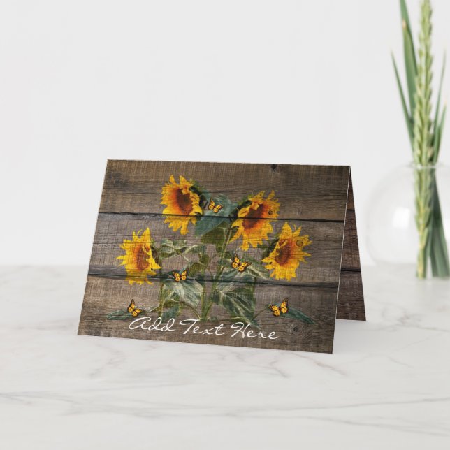 Rustic Sunflowers Butterflies Barn Board Card (Front)