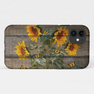 Rustic Sunflowers Butterflies Barn Board Case-Mate iPhone Case