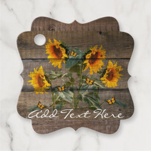 Rustic Sunflowers Butterflies Barn Board Favour Tags
