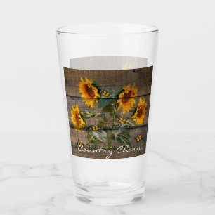 Rustic Sunflowers Butterflies Barn Board Glass