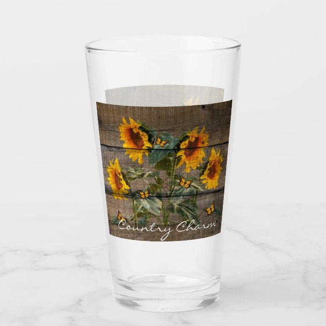 Rustic Sunflowers Butterflies Barn Board Glass (Front)