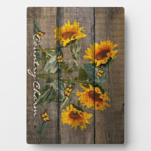 Rustic Sunflowers Butterflies Barn Board Plaque