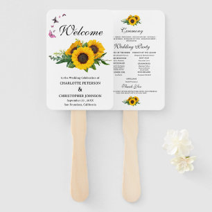Rustic Sunflowers & Butterfly Wedding Program Hand Fan