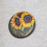 Rustic sunflowers chalkboard mother of the bride 6 cm round badge<br><div class="desc">Floral rustic mother of the bride wedding button featuring a sunflowers bouquet on a dark grey chalkboard background.             You can personalise it with your text!</div>
