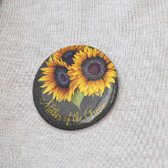 Rustic sunflowers chalkboard mother of the groom 6 cm round badge<br><div class="desc">Floral rustic mother of the groom wedding button featuring a sunflowers bouquet on a dark grey chalkboard background.             You can personalise it with your text!</div>
