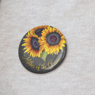 Rustic sunflowers chalkboard mother of the groom 6 cm round badge
