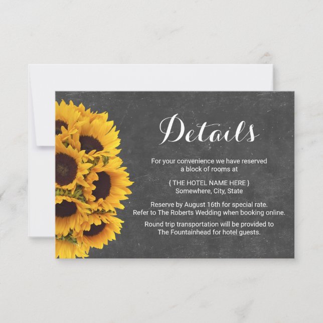 Rustic Sunflowers Chalkboard Wedding Details Invitation (Front)