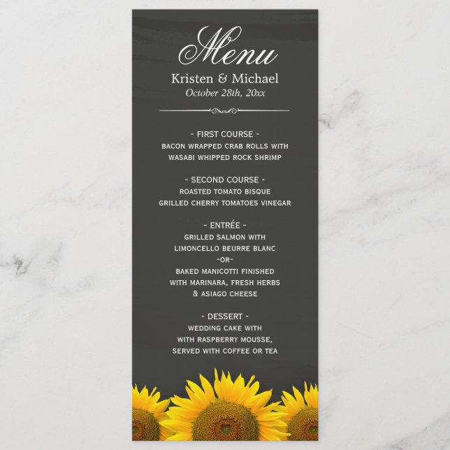 Rustic Sunflowers Chalkboard Wedding Dinner Menu (Front)