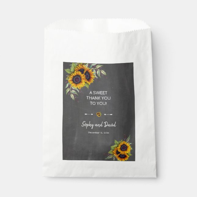 Rustic Sunflowers Chalkboard Wedding THANK YOU Favour Bags (Front)