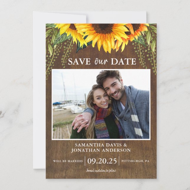 Rustic Sunflowers Classic Photo Save the Date Invitation (Front)