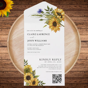 Rustic Sunflowers Country Qr Code RSVP Wedding All In One Invitation