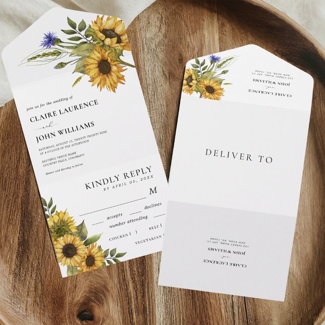 Rustic Sunflowers Country Style Summer Wedding All In One Invitation (Creator Uploaded)