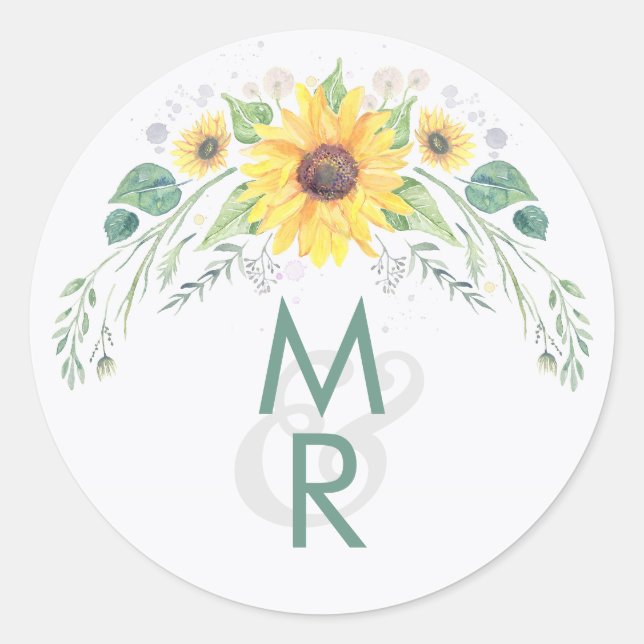 Rustic Sunflowers Country Wedding Classic Round Sticker (Front)