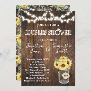 Rustic Sunflowers Couples Wedding Shower Invitation
