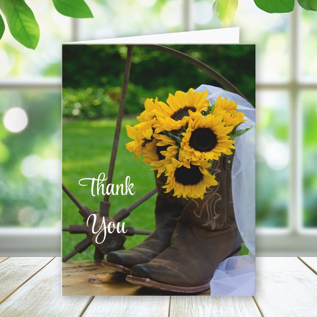Rustic Sunflowers Cowboy Boots Wedding Thank You (Creator Uploaded)