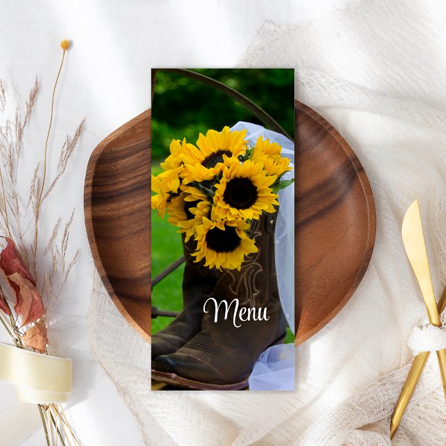 Rustic Sunflowers Cowboy Boots Western Wedding Menu (Creator Uploaded)