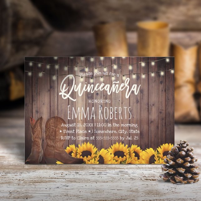 Rustic Sunflowers Cowgirl Quinceanera Birthday Invitation (Creator Uploaded)