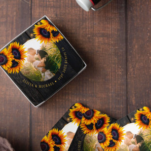 Rustic sunflowers custom photo wedding favour coaster