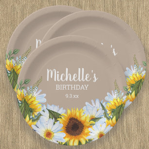 Rustic Sunflowers Daisies Birthday Party Name Date Paper Plate